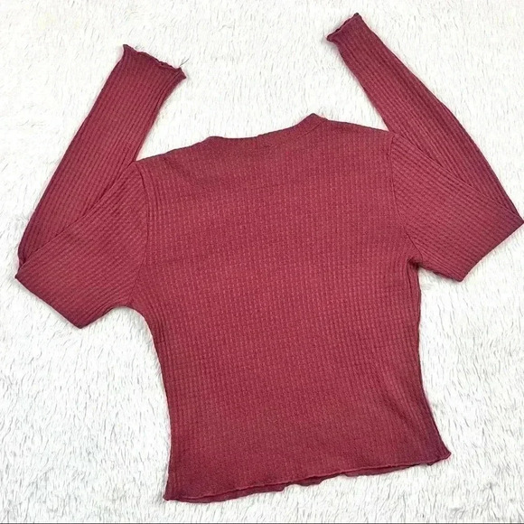 Paper crane Rusty Waffle Knit Ling Sleeve Cropped Blouse Size M - Picture 11 of 13